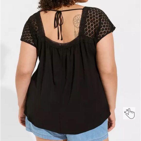 Rayon Slub Lace Short Sleeve Top - Picture 2 of 7